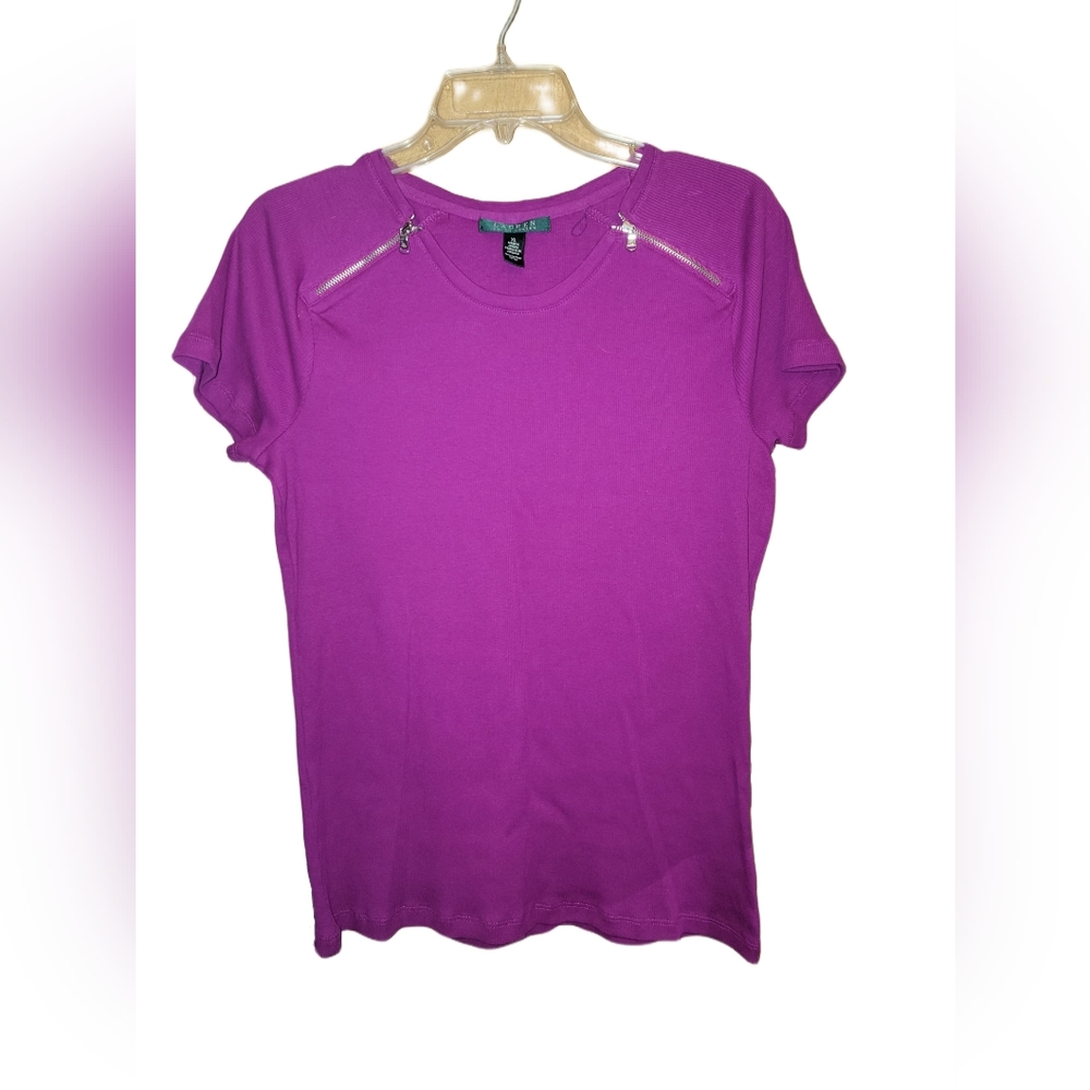 Lauren Ralph Lauren Plum / Magenta Short Sleeve T-Shirt w/Zipper Accents - XL